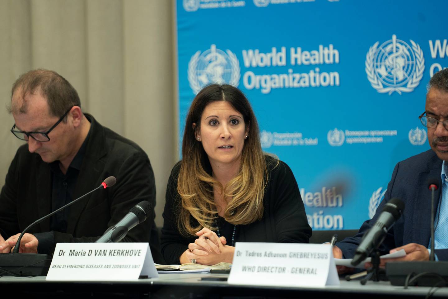 Dr Maria D Van Kerkhove, Head AI Emerging Diseases and Zoonoses Unit at WHO speaks during a news conference following the second meeting of the International Health Regulations (IHR) Emergency Committee for Pneumonia due to the Novel Coronavirus 2019-nCoV in Geneva, Switzerland January 23, 2020. Christopher Black/WHO/Handout via REUTERS ATTENTION EDITORS - THIS IMAGE WAS PROVIDED BY A THIRD PARTY