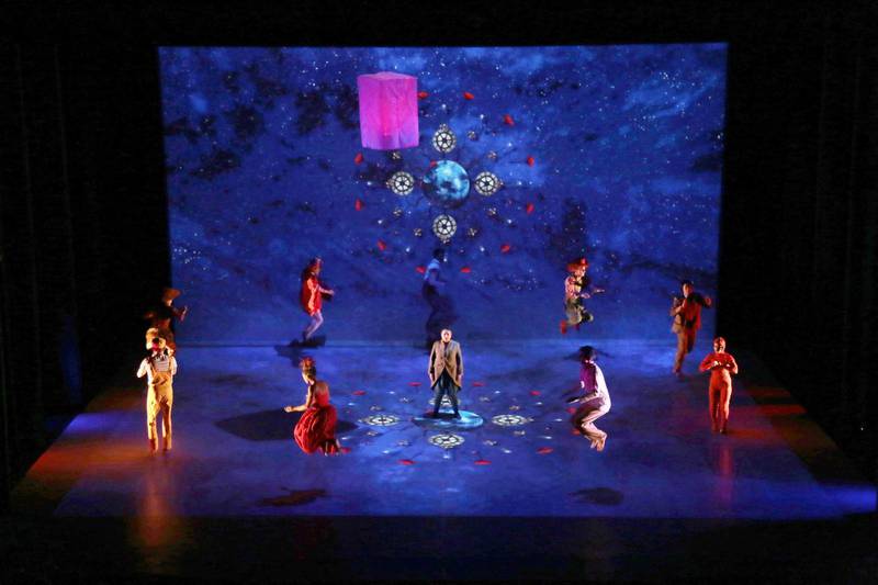 Two screens make up the floor and the backdrop of the show, with performers using video- mapping technology to bring the cosmic journey of the Little Prince to life. Courtesy Dubai Opera