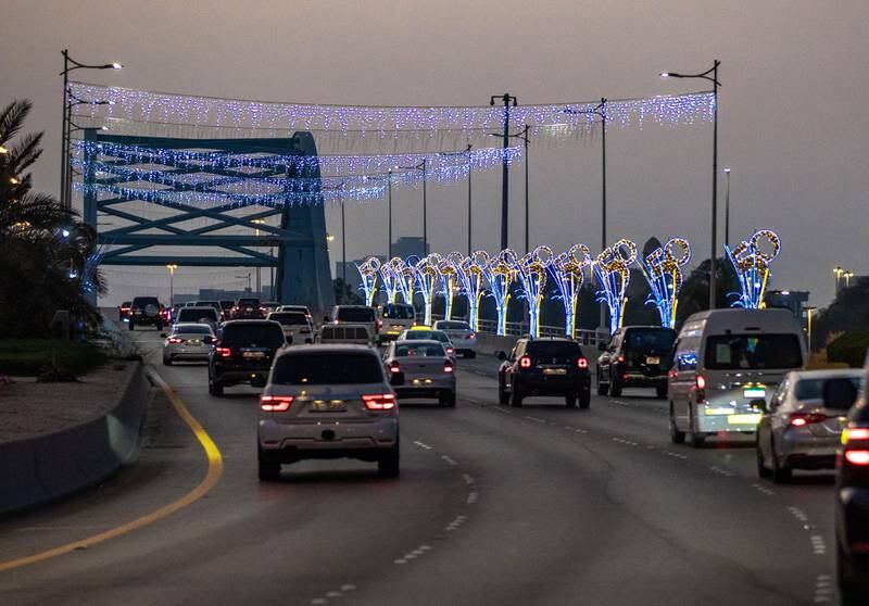 The bridge was decorated with lights to celebrate the UAE turning 50 last year. Victor Besa / The National