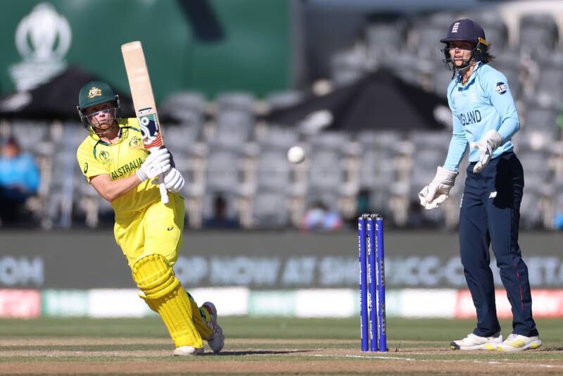Alyssa Healy bats during the 2022 Women's Cricket World Cup final between Australia and England. Getty