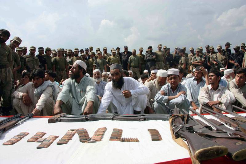 Surrendered Taliban militants at a Pakistani military compound in Swat valley on August 20, 2009. AFP