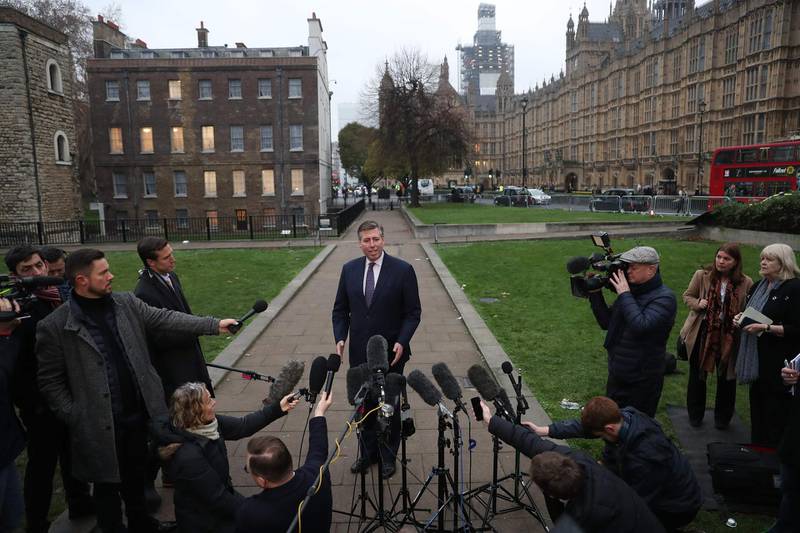 British Conservative Party MP Graham Brady, chairman of the Conservative Party 1922 Committee of MPs, speaks to the media outside the Houses of Parliament. AFP
