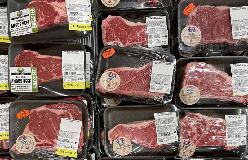 Beef steaks on sale in California. They're some of the most emission-intensive products we eat. AFP