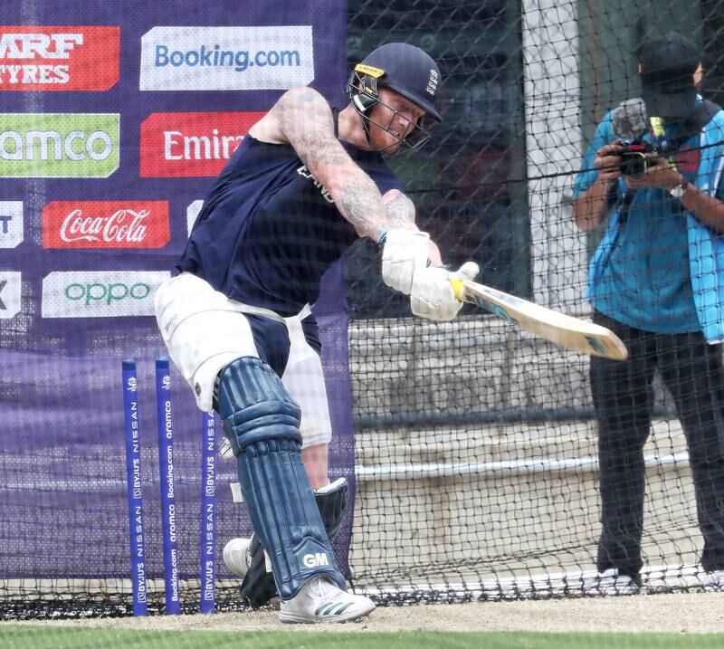 Ben Stokes bats in the nets during an England training session at Adelaide Oval. Getty