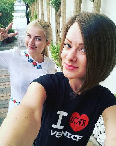 Anna Serhieieva, foreground, pictured with Yana Rud, who remembers her friend as a bright spirit who was devoted to improving the lot of her mother and brother. Courtesy Yana Rud
