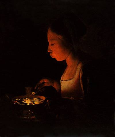 MKNJ5Y A Girl Blowing on a Brazier. Image shot 1645. Exact date unknown. Alamy