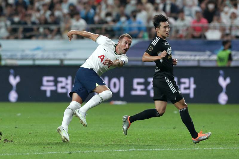 Harry Kane scores for Tottenham Hotspur against a K-League XI at Seoul World Cup Stadium on July 13. Getty