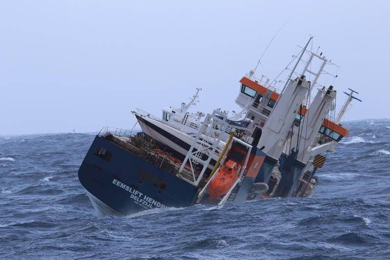 The Eemslift Hendrika was abandoned at sea on Monday after being caught in a heavy storm off the Norwegian coast. Reuters