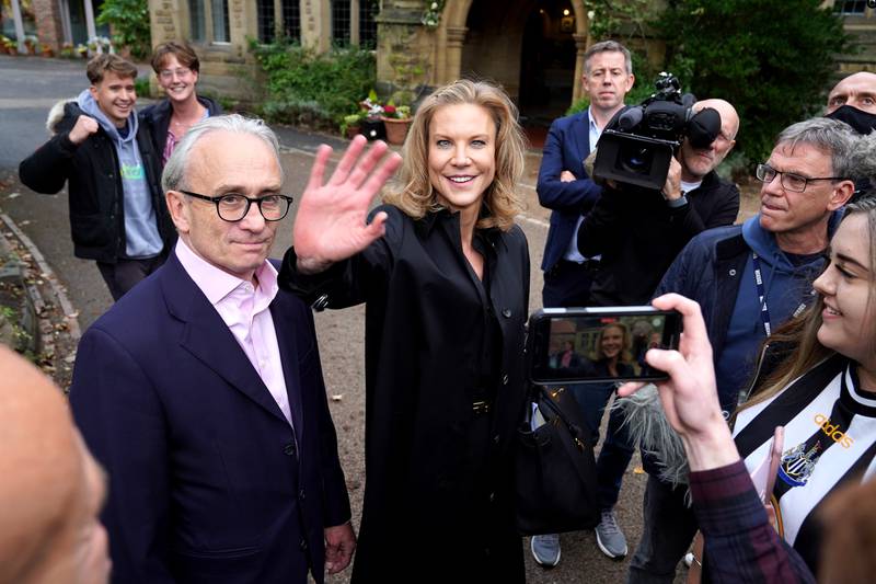 Financier Amanda Staveley arrives at Jesmond Dene House, Newcastle, following the announcement that the Saudi-led takeover of Newcastle has been approved. PA