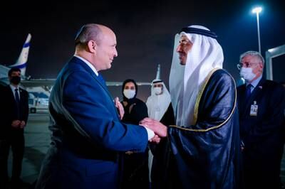 Israeli Prime Minister Naftali Bennett is welcomed to Abu Dhabi by Sheikh Abdullah bin Zayed, UAE Minister of Foreign Affairs and International Co-operation. Wam