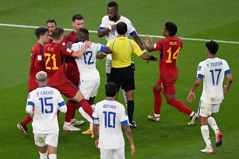 A bust-up between Spain and Costa Rica players. AFP