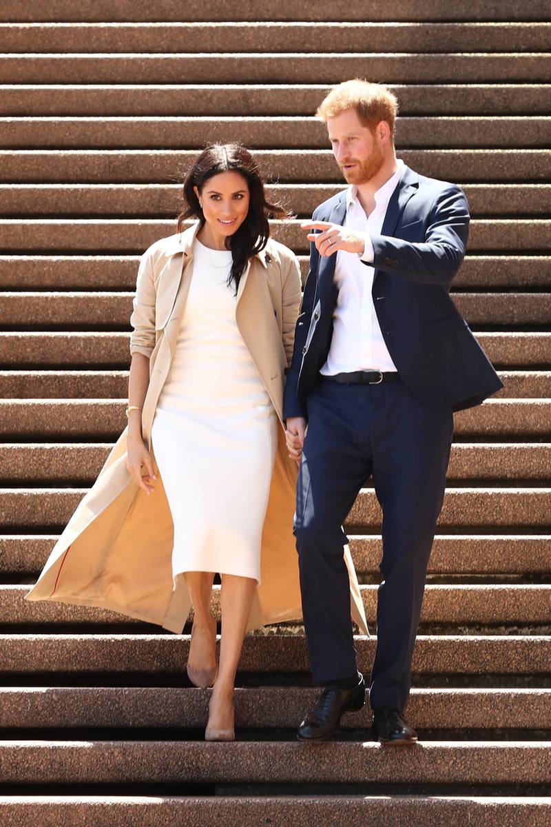 SYDNEY, AUSTRALIA - OCTOBER 16:  Prince Harry, Duke of Sussex (R) and Meghan, Duchess of Sussex (L) arrive at the Sydney Opera House on October 16, 2018 in Sydney, Australia. The Duke and Duchess of Sussex are on their official 16-day Autumn tour visiting cities in Australia, Fiji, Tonga and New Zealand.  (Photo by Mark Metcalfe/Getty Images)
