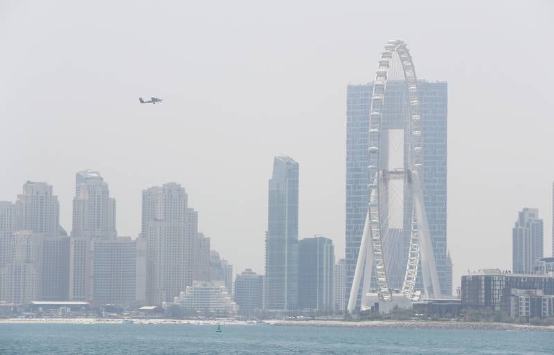 A plane takes off from Skydive Dubai, in Dubai Marina. Pawan Singh / The National