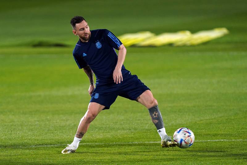 Lionel Messi during a training session at Qatar University. PA