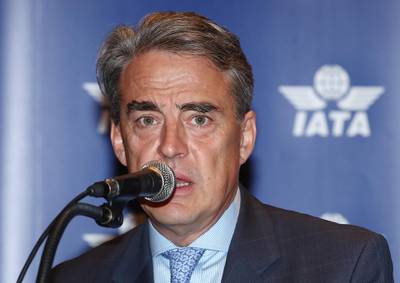 epa07609252 Alexandre de Juniac, director general of the International Air Transport Association (IATA), answers questions during a press meeting on the upcoming IATA general assembly at a hotel in Seoul, South Korea, 29 May 2019. The 75th IATA Annual General Meeting and World Air Transport Summit will take place from 01 to 03 June in the South Korean capital.  EPA/YONHAP SOUTH KOREA OUT