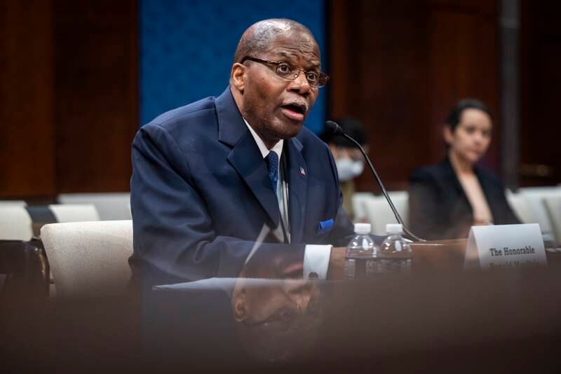 Under Secretary of Defence for Intelligence and Security Ronald Moultrie speaks at the hearing. EPA
