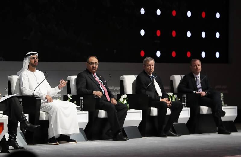 The panel of speakers for a session on the future relevance of government communication tools at the forum in Sharjah that brought together 79 communication experts from across the world.