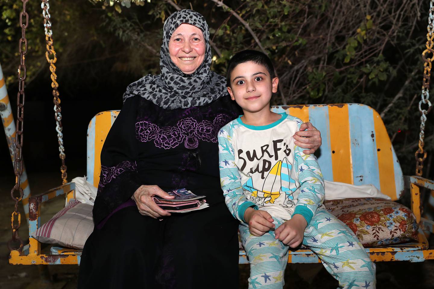 Muneefa Al Khatib with grandson Abdullah Al Khatib, 10. Pawan Singh / The National