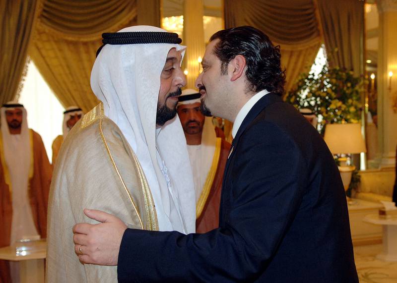 UAE President Sheikh Khalifa receives Saad Hariri on December 4, 2005 in Abu Dhabi.