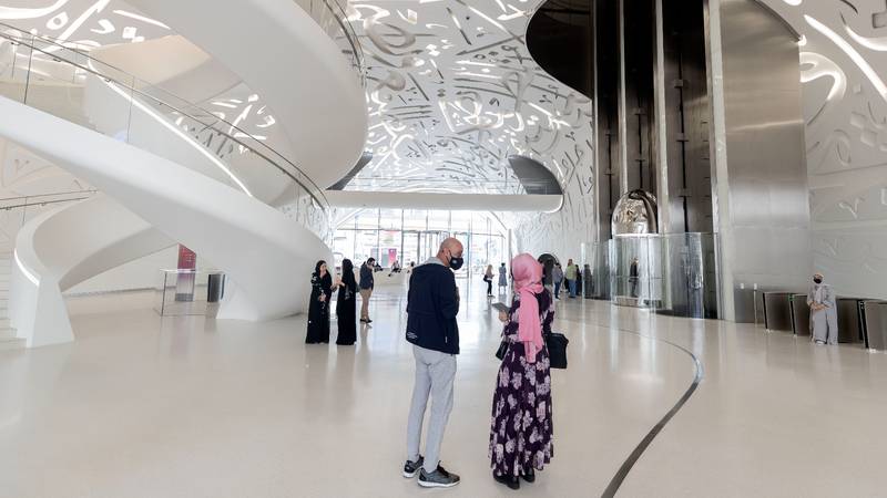 Inside the Museum of the Future with its distinctive double staircase on the left. Chris Whiteoak / The National