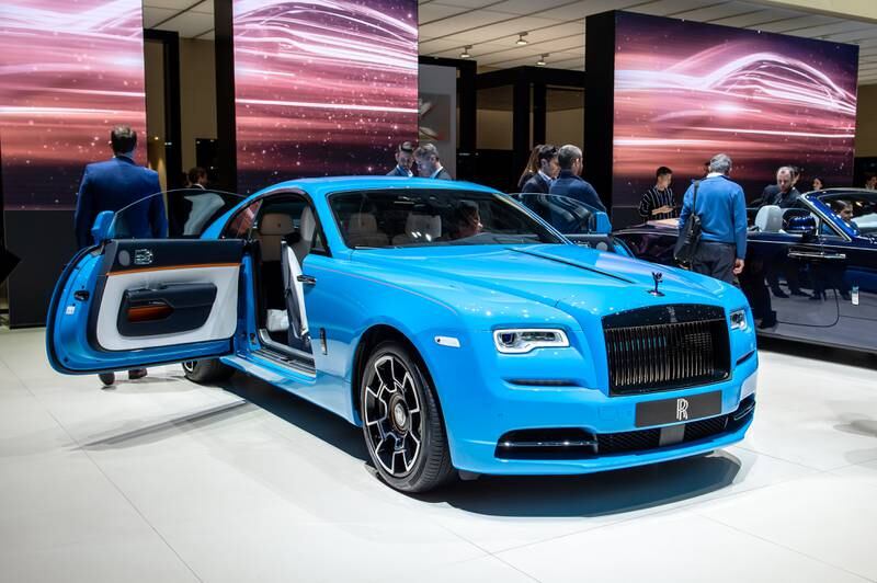 A Rolls-Royce Wraith at the Geneva International Motor Show in 2019.