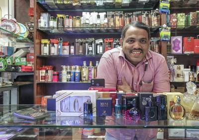 Abu Dhabi, United Arab Emirates, June 27, 2019.   Mirfa (west of ad)  to find out what people think about ghadan.  A beauty shop at the Al Dhafra Co-operative Society.  Anwar Mithal shows off his beauty goods.Victor Besa/The NationalSection:  NAReporter:Anna Zacharias