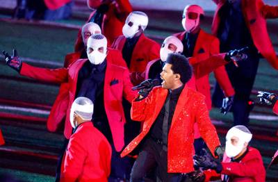 The Weeknd performs during the half-time show as the Tampa Bay Buccaneers took on the Kansas City Chiefs at the Raymond James Stadium, Tampa, Florida on February 7, 2021. Reuters