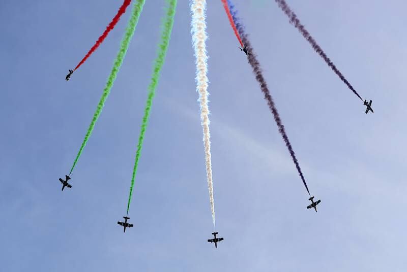 The UAE's Al Fursan aerobatics team in action. Chris Whiteoak / The National