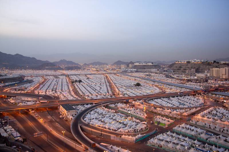 Aerial view of the Mina area during the annual Hajj pilgrimage, in the holy city of Makkah.