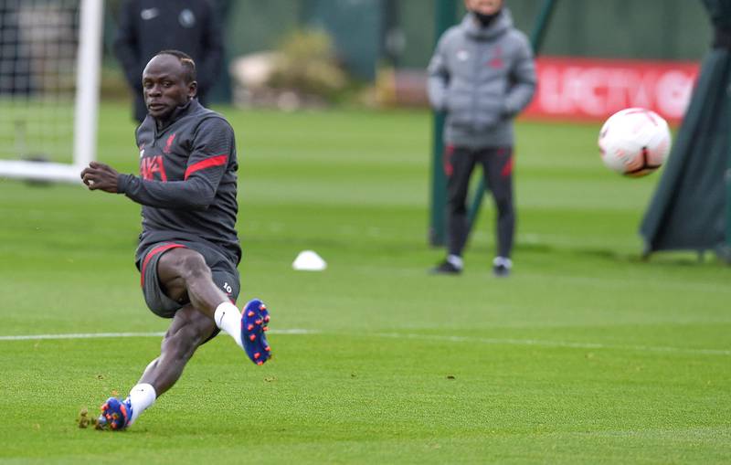 LIVERPOOL, ENGLAND - OCTOBER 13: (THE SUN OUT. THE SUN ON SUNDAY OUT)  Sadio Mane of Liverpool during a training session at Melwood Training Ground on October 13, 2020 in Liverpool, England. (Photo by John Powell/Liverpool FC via Getty Images)