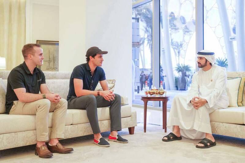 Sheikh Hamdan bin Mohammed, Crown Prince of Dubai, meets Will Ahmed (in cap), founder and chief executive of fitness tracking firm Whoop. Photo: @HamdanMohammed / Twitter