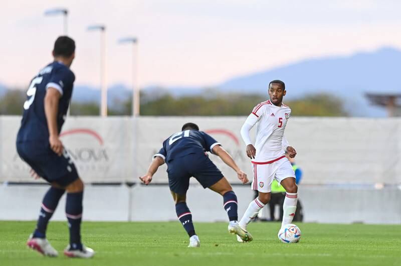Ali Salmeen on the ball during the UAE's friendly against Paraguay in Austria. Photo: UAE FA