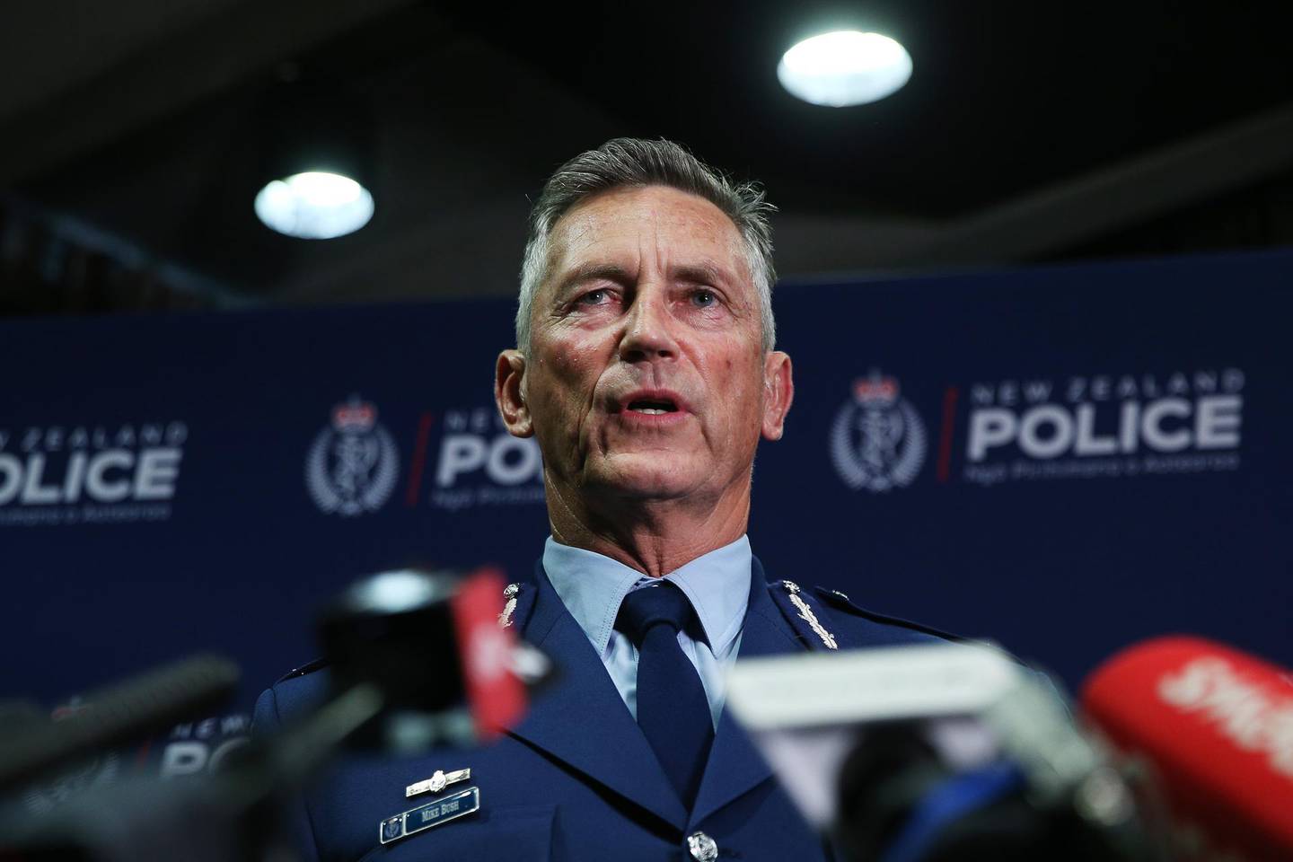 WELLINGTON, NEW ZEALAND - MARCH 15: Police Commissioner Mike Bush speaks to media during a press conference at Royal Society Te Aparangi on March 15, 2019 in Wellington, New Zealand. One person is in custody and police are searching for another gunmen following several shootings at mosques in Christchurch. Police have not confirmed the number of casualties or fatalities. All schools and businesses are in lock down as police continue to search for other gunmen. (Photo by Hagen Hopkins/Getty Images)