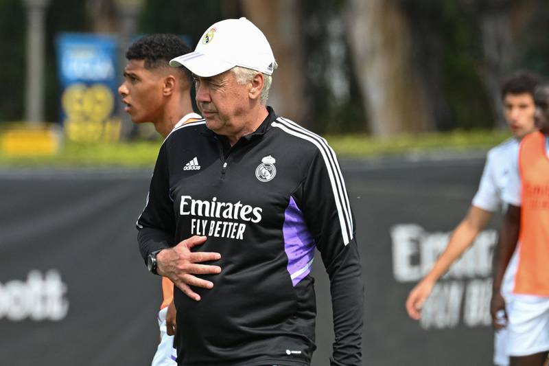 Real Madrid manager Carlo Ancelotti during the training session in Los Angeles. AFP