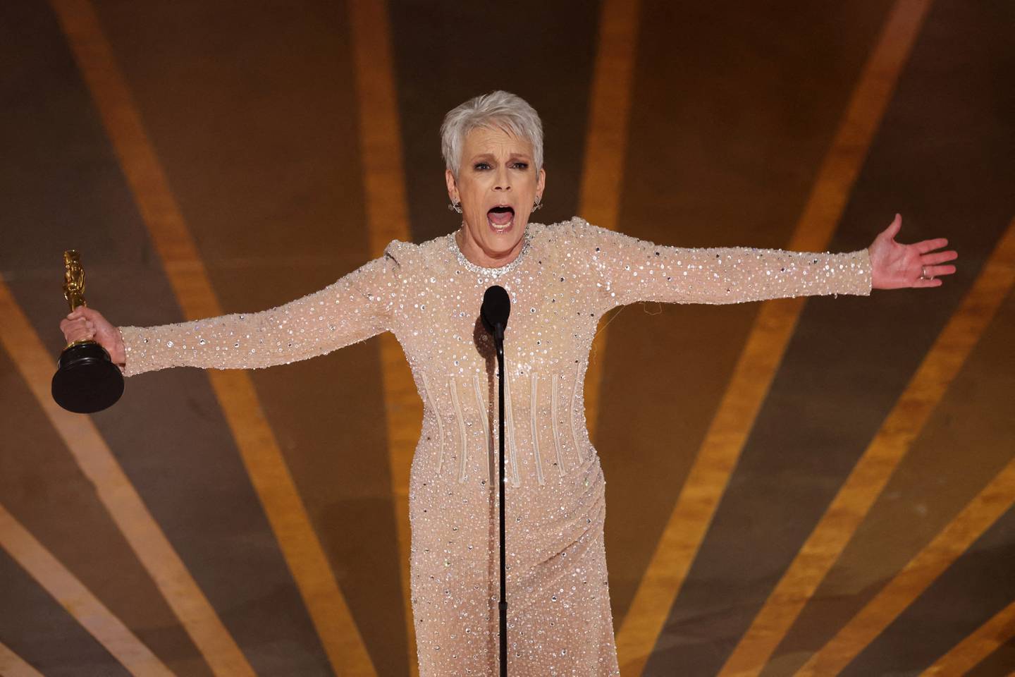 Jamie Lee Curtis wins the Oscar for Best Supporting Actress for Everything Everywhere All at Once. Reuters