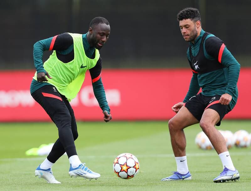 Naby Keita and Alex Oxlade-Chamberlain during training ahead of the Champions League final. Getty