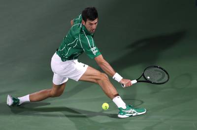 Novak Djokovic during the final against Stefanos Tsitsipas at the 2020 Dubai Duty Free Tennis Championships. EPA