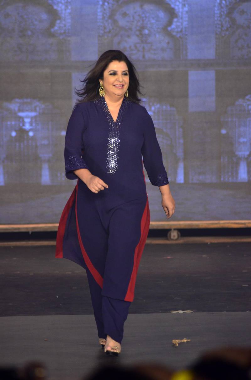 A handout photo of Farah Khan at the launch of Happy New Year trailer in Mumbai, India (Courtesy: Red Chillies Entertainments)