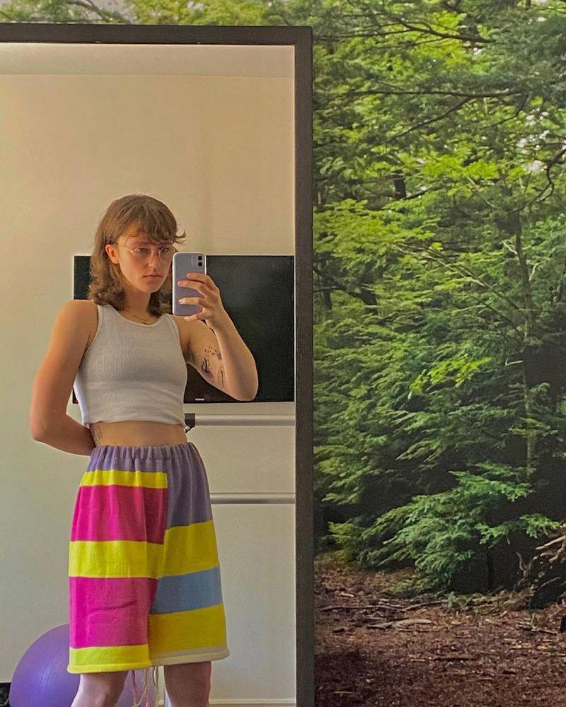 Ella frequently shares her rainbow-coloured knitwear creations on Instagram, writing: 'Starting to get hot y’all. That means knit shorts.' Instagram