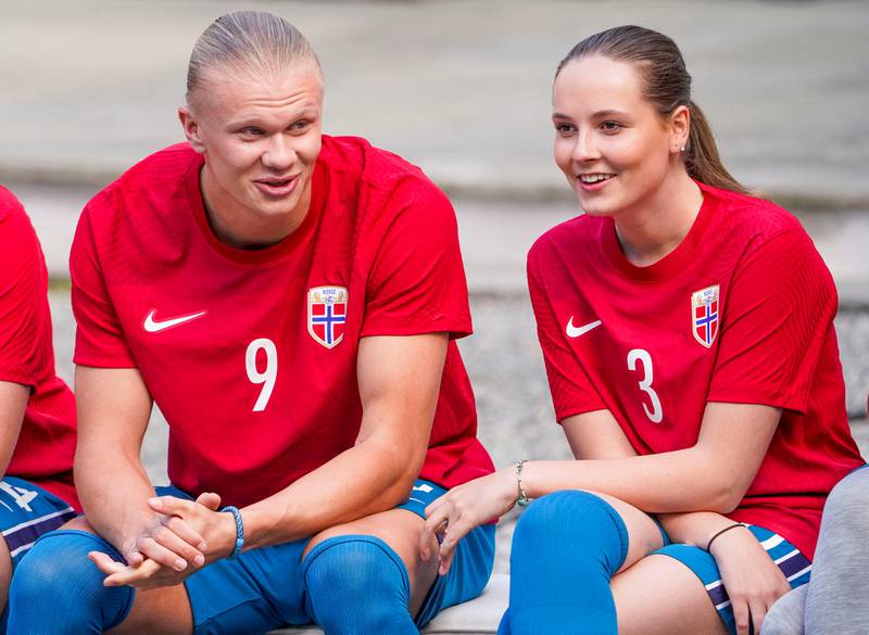Norway's Erling Haaland and Princess Ingrid Alexandra after a football friendly match in June, 2022. Reuters