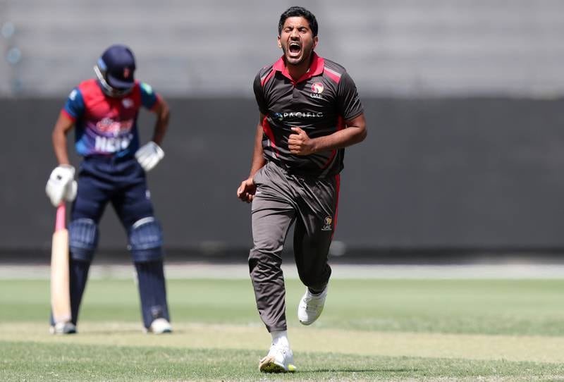 Junaid Siddique. UAE’s fastest bowler. Took 5-13 in a warm-up match against West Indies. Chanced on cricket in UAE when he asked if he could join a game in Zabeel Park on a day off from work. Chris Whiteoak / The National