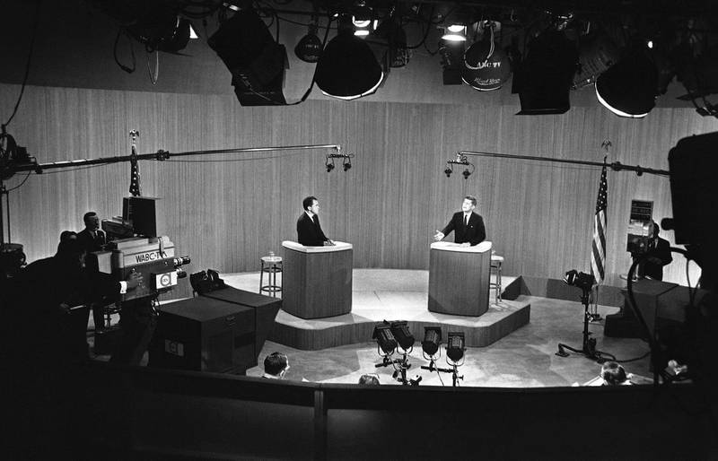 FILE - In this Dec. 8, 1960, file photo Sen. John F. Kennedy, D-Mass., and Vice President Richard M. Nixon appear in the fourth and final debate in New York. The 1960 presidential election offered the country's first televised debates. (AP Photo, File)