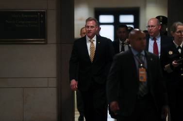 US Acting Defence Secretary Patrick Shanahan arrives to hold a classified briefing on Iran, with Secretary of State Mike Pompeo and Chairman of the Joint Chiefs US Marine Corps General Joseph Dunford, for members of the House of Representatives on Capitol Hill in Washington, US, May 21, 2019. REUTERS