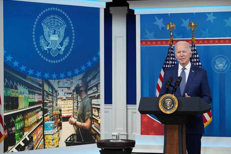 US President Joe Biden speaks on supply chain issues in Washington. AFP