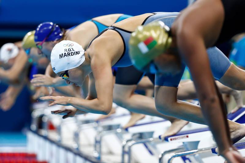 RIO DE JANEIRO, BRAZIL - AUGUST 10:  Yusra Mardini of the Refugee Olympic Team competes in the Women's 100m Freestyle heat on Day 5 of the Rio 2016 Olympic Games at the Olympic Aquatics Stadium on August 10, 2016 in Rio de Janeiro, Brazil.  (Photo by Clive Rose/Getty Images)