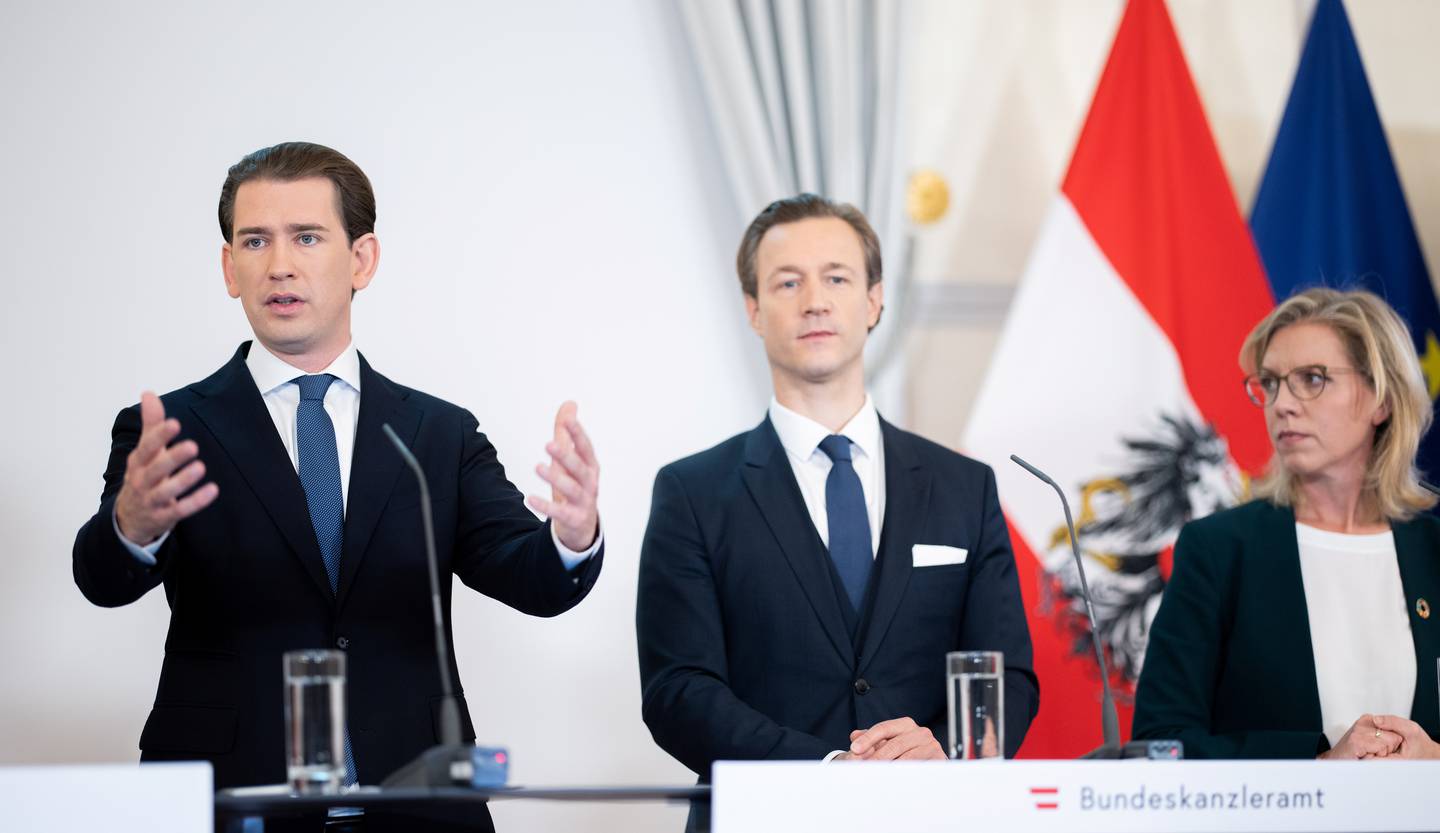 Austrian Chancellor Sebastian Kurz, left, presented the climate plan with fellow ministers on Sunday. Reuters 
