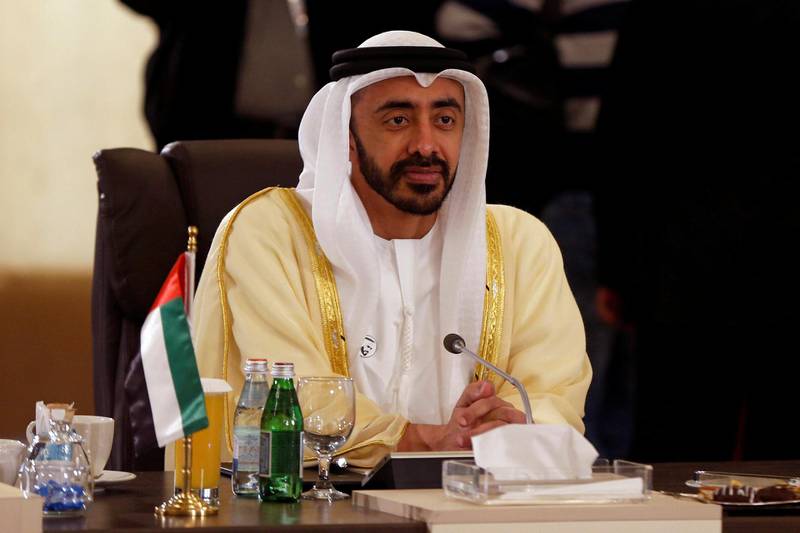 Sheikh Abdullah bin Zayed attends informal talks between Arab foreign ministers on the latest regional developments at the King Hussein Convention Centre. Reuters