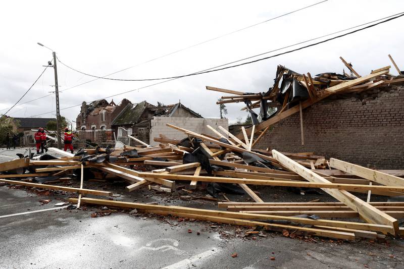 Damaged homes are seen following a tornado in Bihucourt, northern France. Reuters