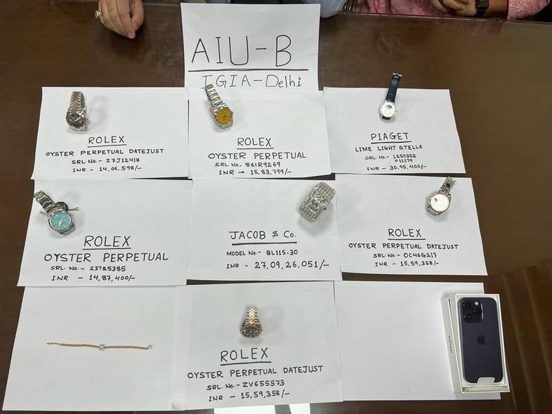 Stopped at the airport: the seven watches were found in the passenger's bag. Photo: Delhi Customs
