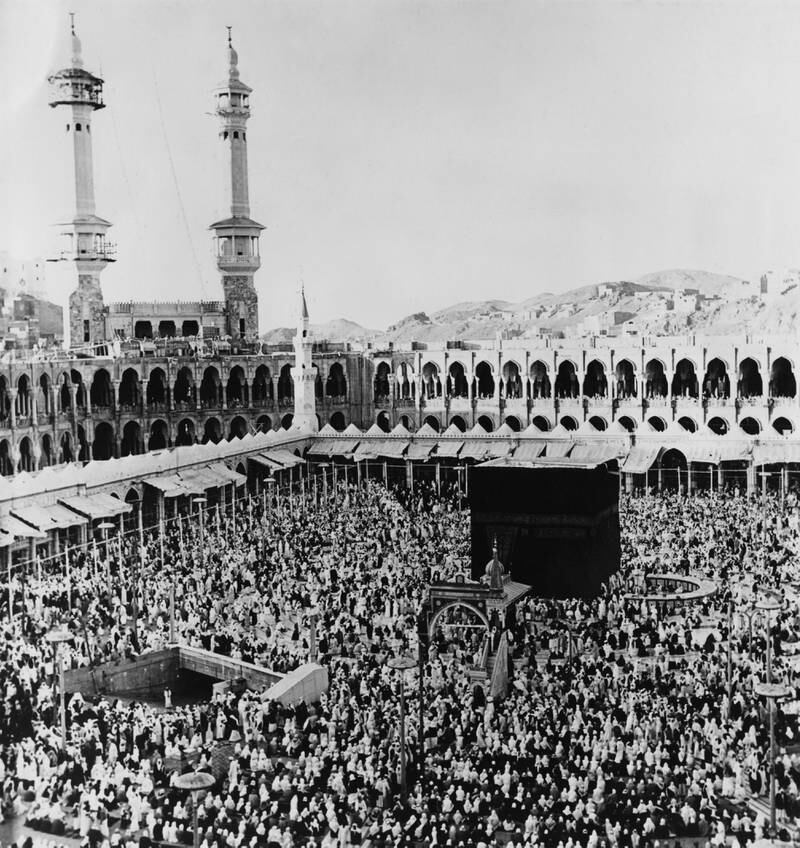 The Kaaba and Grand Mosque of Makkah on March 21, 1967. A second level was added to the mosque as part of renovations that took place between 1955 and 1973. Getty